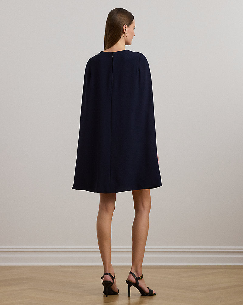 Belted Cape Georgette Cocktail Dress Lighthouse Navy