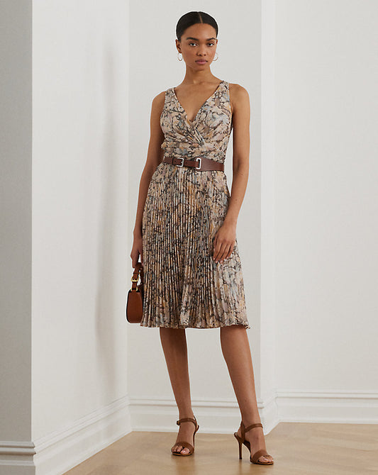 Floral Metallic Chiffon Cocktail Dress Brown Multi