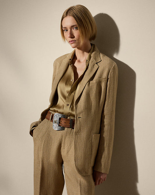 Hailey Houndstooth Tweed Jacket Tan Multi