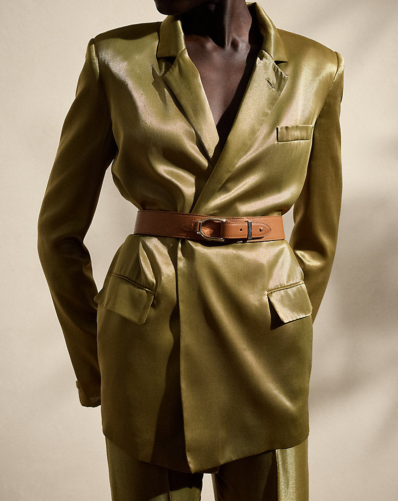 Quinton Belted Metallic Satin Jacket Dusty Sage