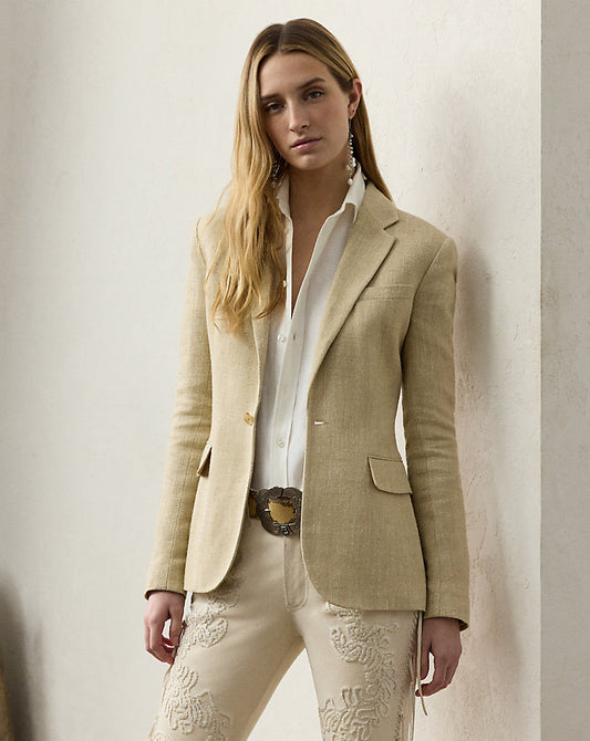 Safia Linen-Blend Tweed Jacket Light Tan Multi