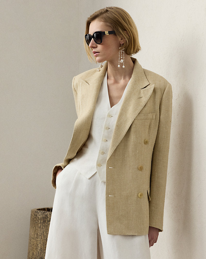 Vannesa Linen-Blend Tweed Jacket Light Tan Multi