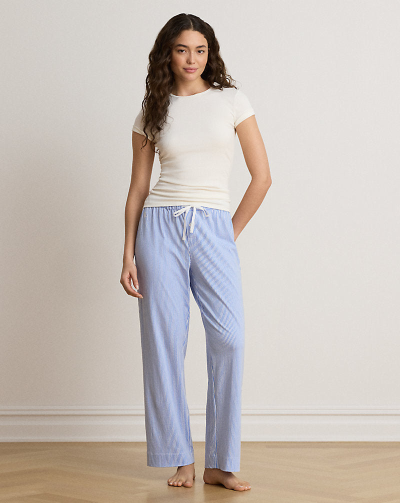 Striped Cotton Jersey Pyjama Trouser Blue Stripe