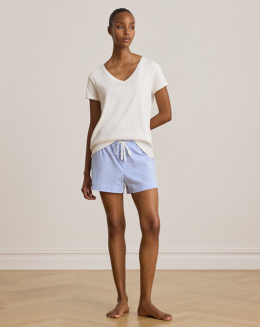 Striped Cotton Jersey Sleep Short Blue Stripe