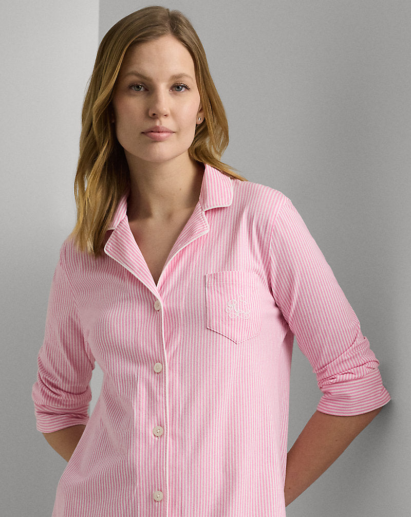 Striped Cotton Jersey Sleep Shirt Pink Stripe
