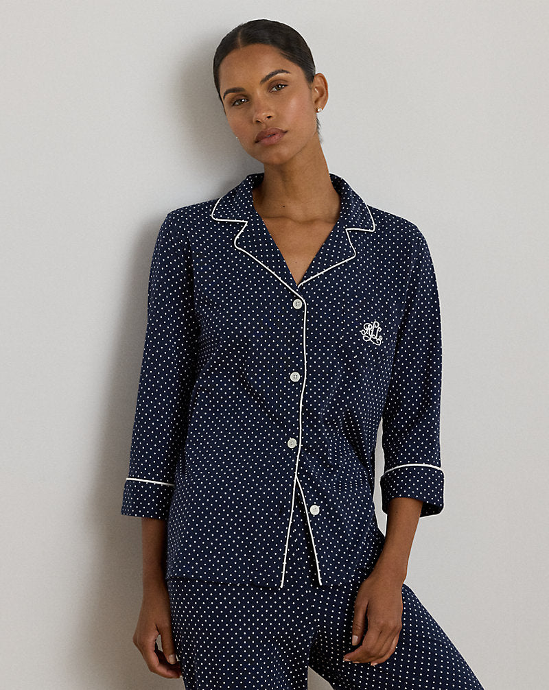 Polka-Dot Cotton Jersey Capri Sleep Set Navy Dot