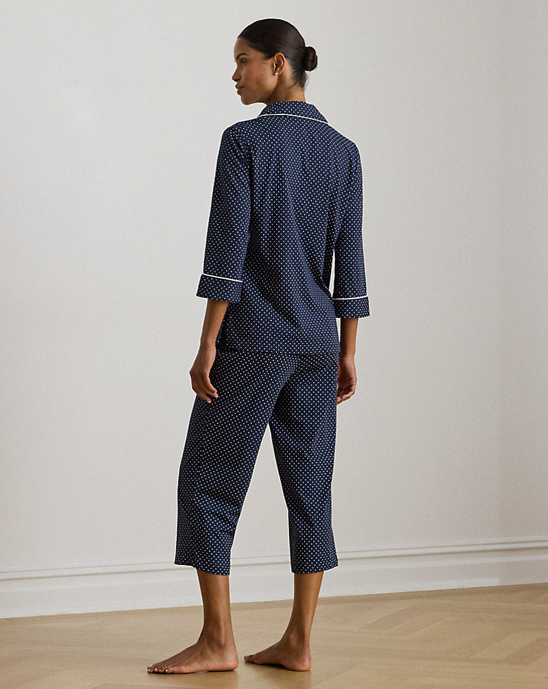 Polka-Dot Cotton Jersey Capri Sleep Set Navy Dot