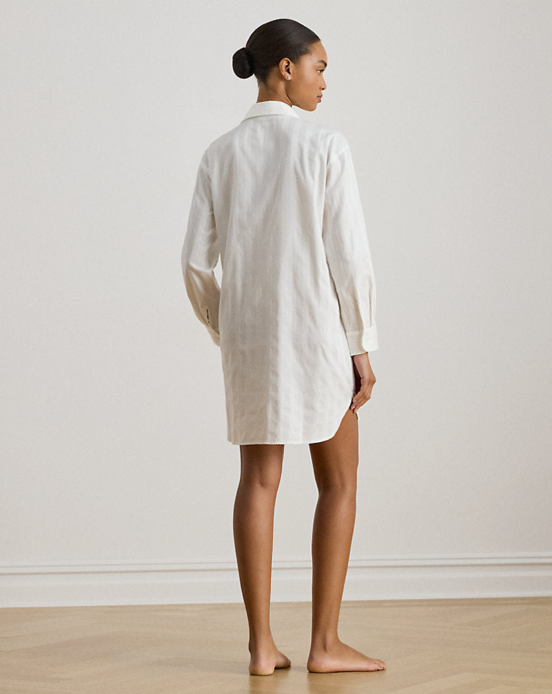 Shadow-Stripe Cotton Sleep Shirt White