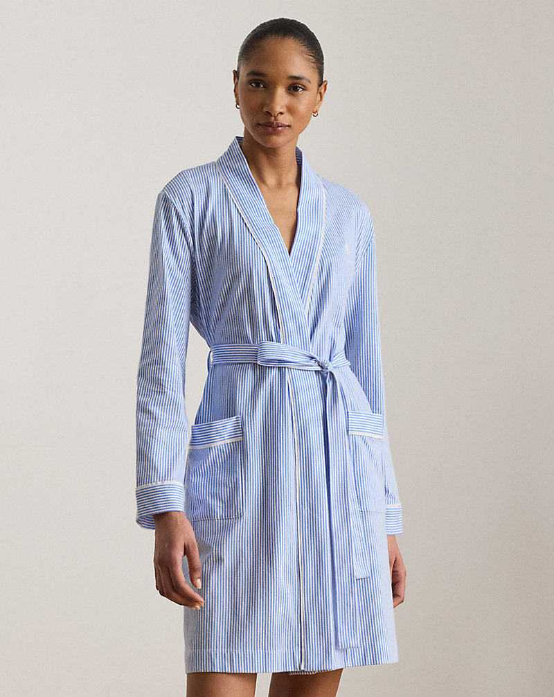 Striped Cotton Jersey Robe Blue Stripe
