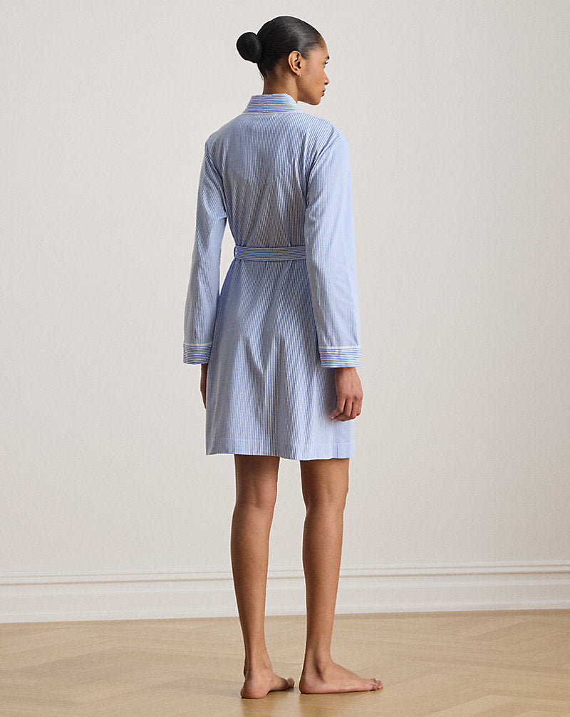 Striped Cotton Jersey Robe Blue Stripe