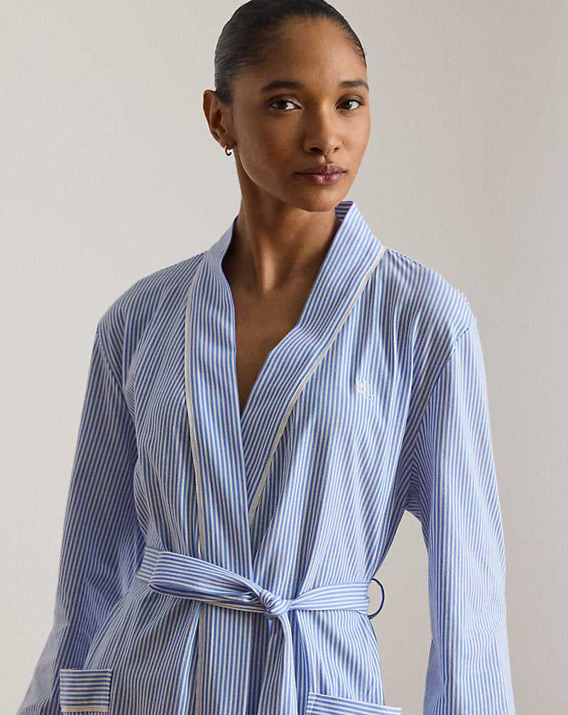 Striped Cotton Jersey Robe Blue Stripe