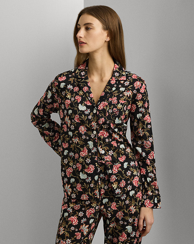 Floral Cotton-Blend Lawn Sleep Set Black