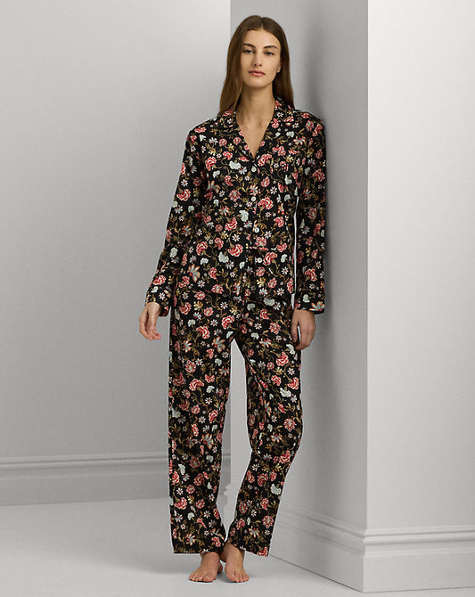 Floral Cotton-Blend Lawn Sleep Set Black