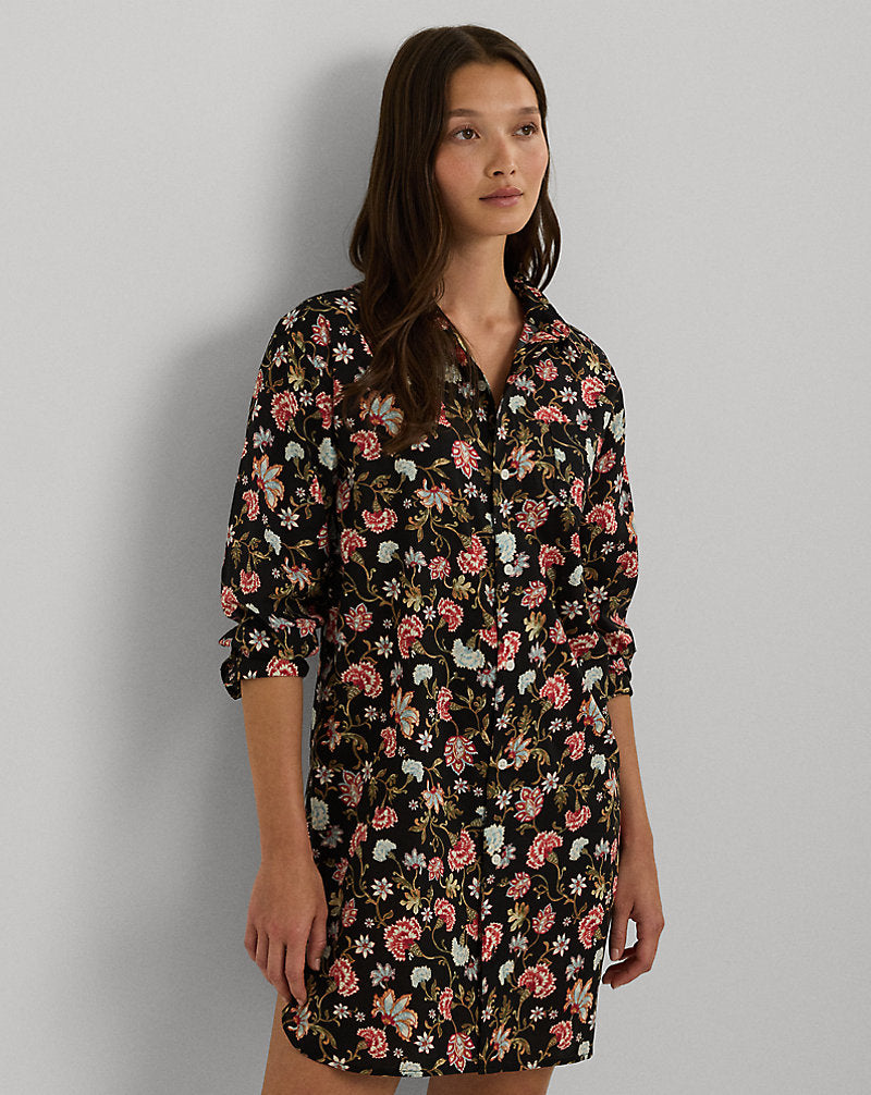 Floral Cotton-Blend Lawn Sleep Shirt Black