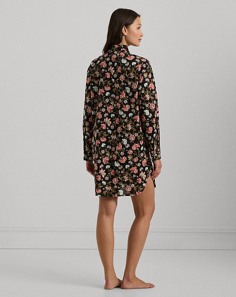Floral Cotton-Blend Lawn Sleep Shirt Black