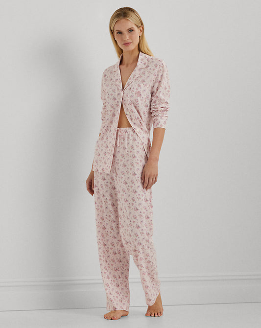 Floral Cotton-Blend Jersey Sleep Set Pink