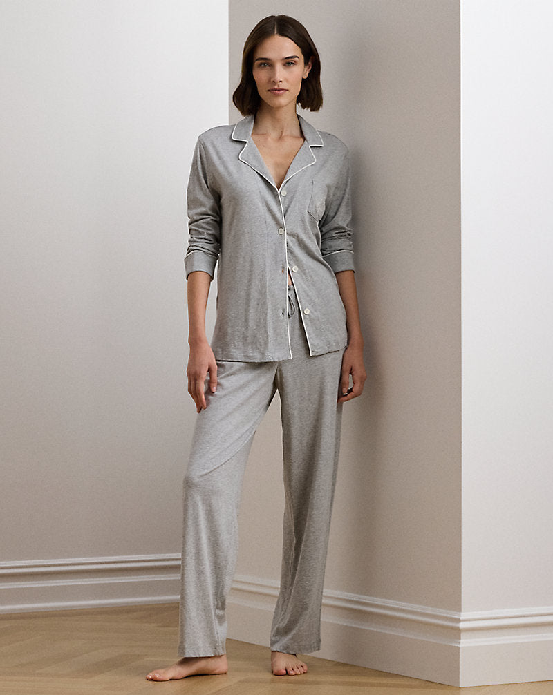 Cotton-Blend Jersey Sleep Set Grey