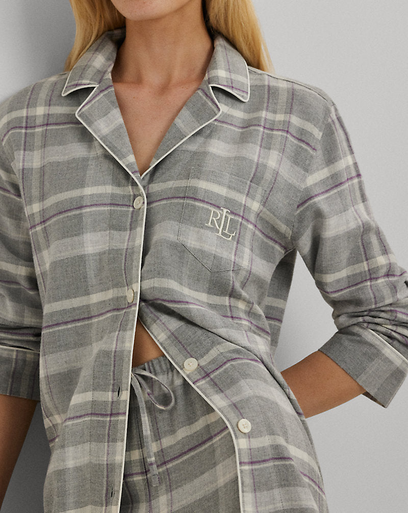 Plaid Herringbone Twill Sleep Set Grey
