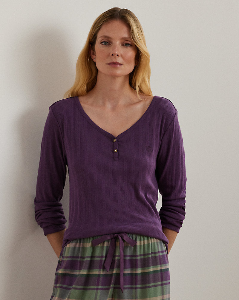 Plaid Cotton-Blend Henley Pyjama Set Multi