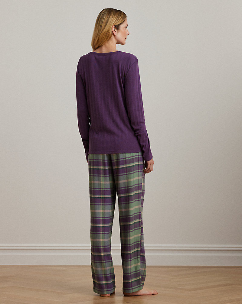 Plaid Cotton-Blend Henley Pyjama Set Multi