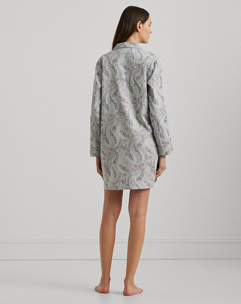 Paisley Cotton-Blend Sateen Sleep Shirt Sage