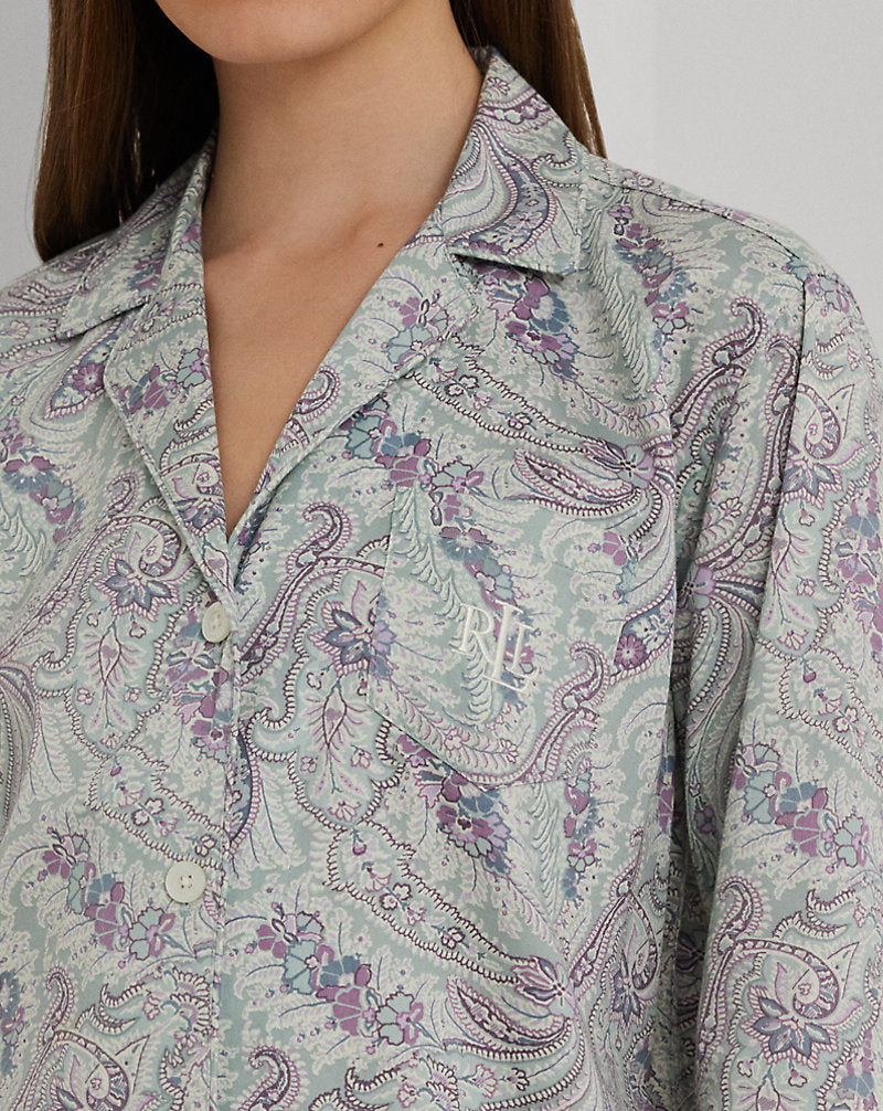 Paisley Cotton-Blend Sateen Sleep Shirt Sage