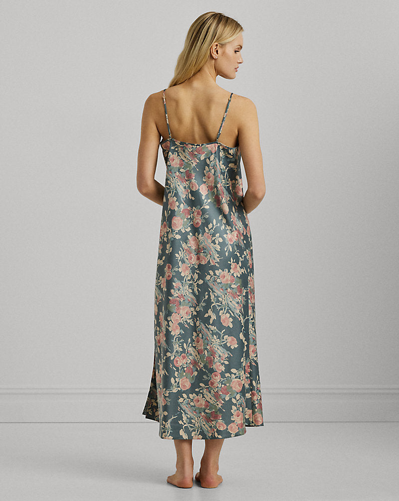 Floral Satin Ballet Nightgown Sage