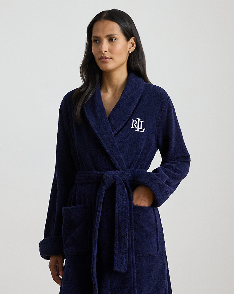 Cotton Terry Shawl-Collar Robe Navy