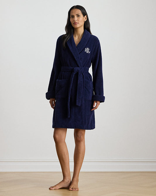 Cotton Terry Shawl-Collar Robe Navy