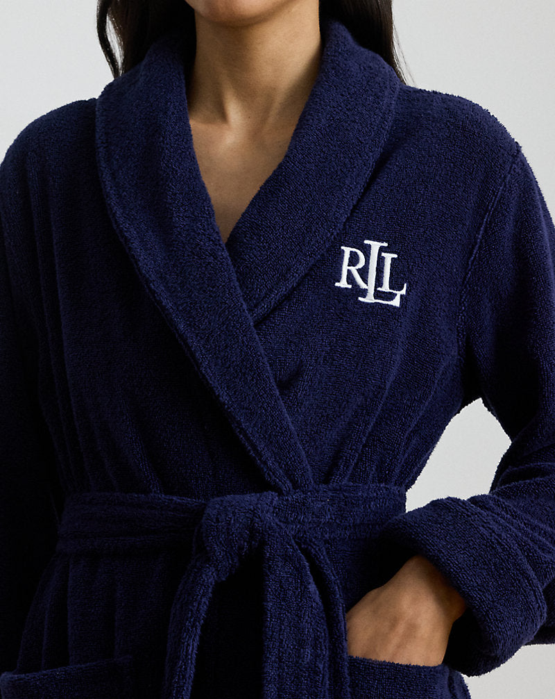 Cotton Terry Shawl-Collar Robe Navy