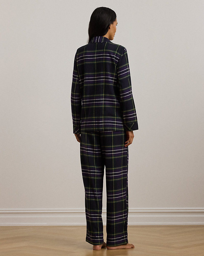 Plaid Herringbone Twill Sleep Set Black Plaid