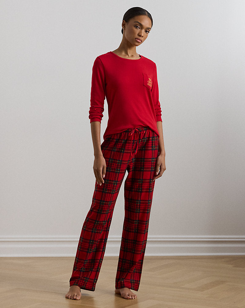 Plaid Knit & Fleece Pyjama Set Red Plaid