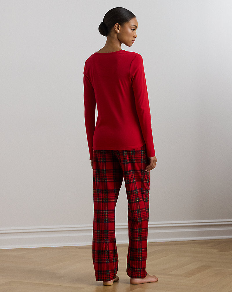Plaid Knit & Fleece Pyjama Set Red Plaid