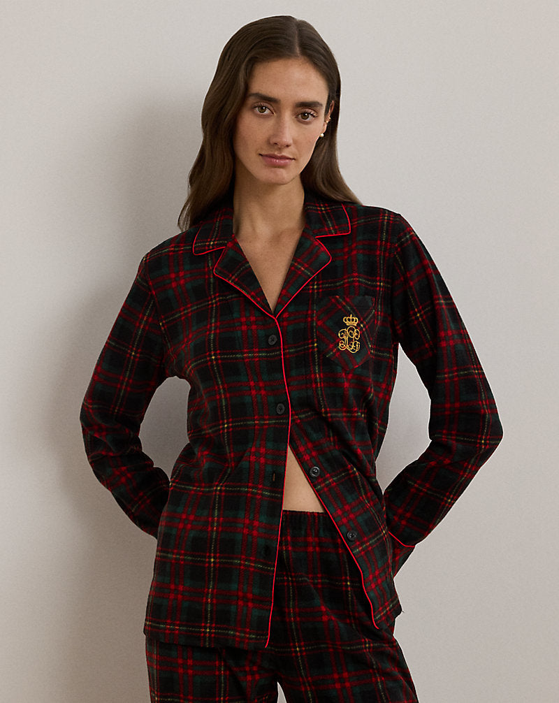 Plaid Fleece Sleep Set Black Plaid