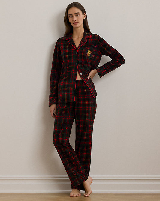 Plaid Fleece Sleep Set Black Plaid