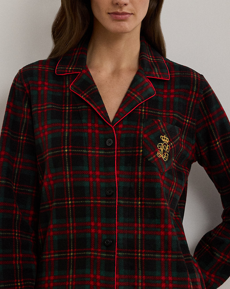 Plaid Fleece Sleep Set Black Plaid