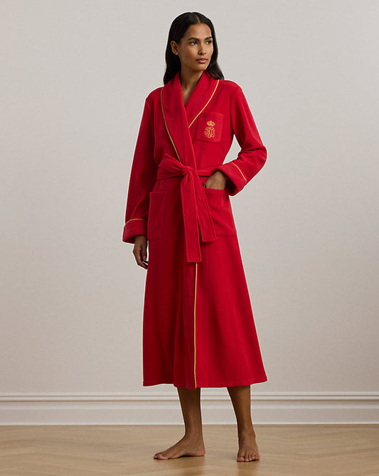Fleece Long Shawl-Collar Robe Red