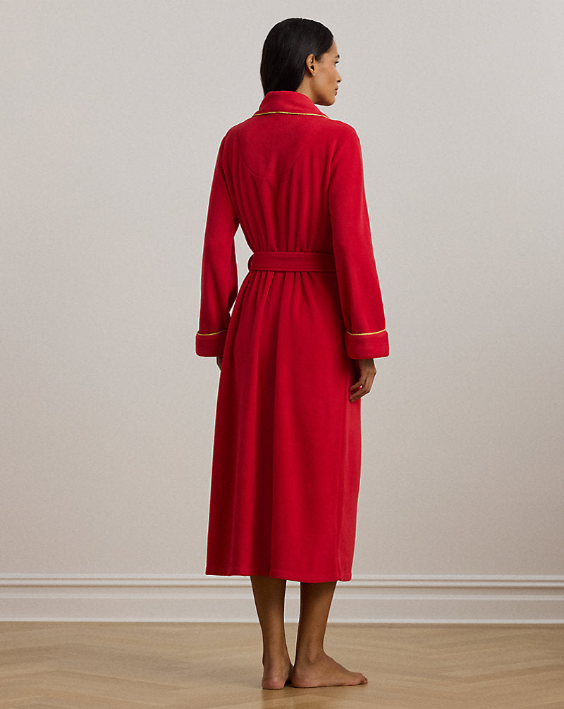 Fleece Long Shawl-Collar Robe Red