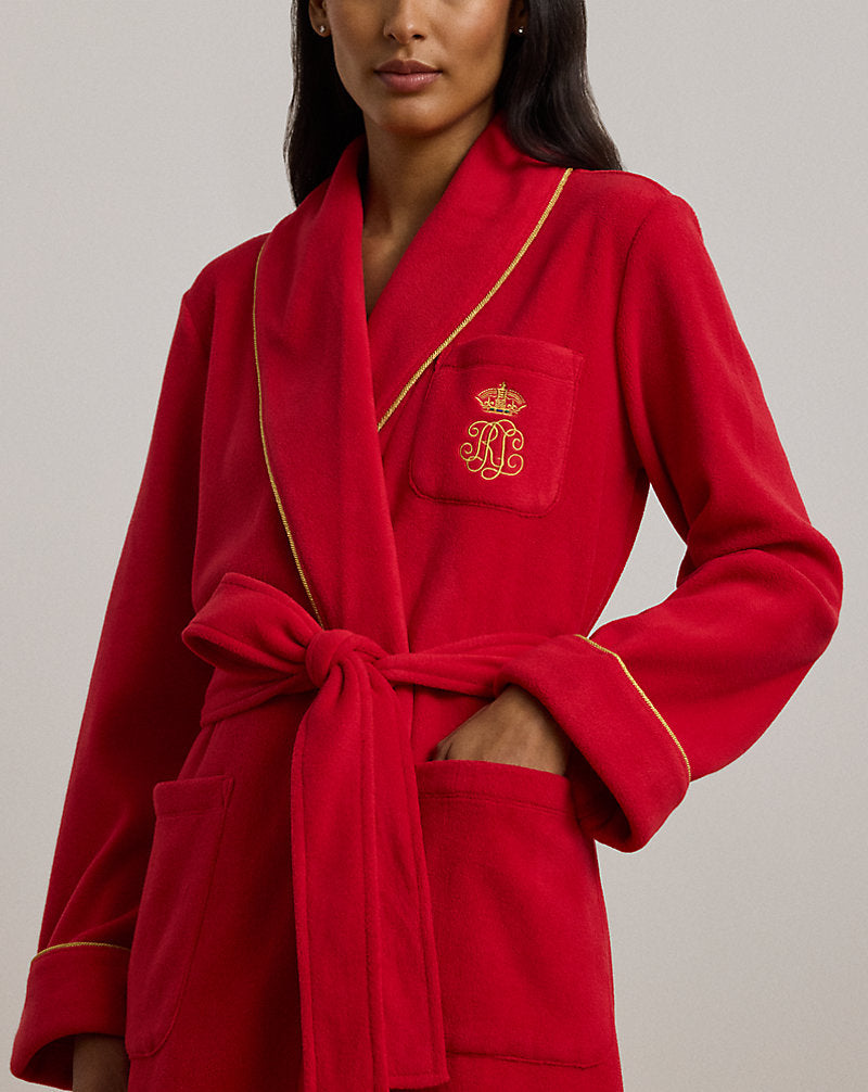 Fleece Long Shawl-Collar Robe Red