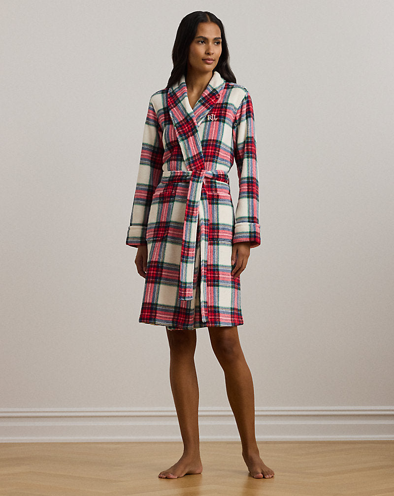 Plaid Shawl-Collar Robe Cream Plaid