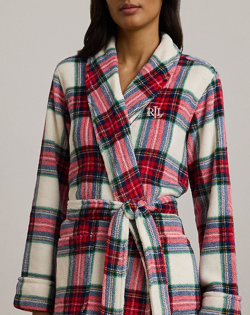 Plaid Shawl-Collar Robe Cream Plaid