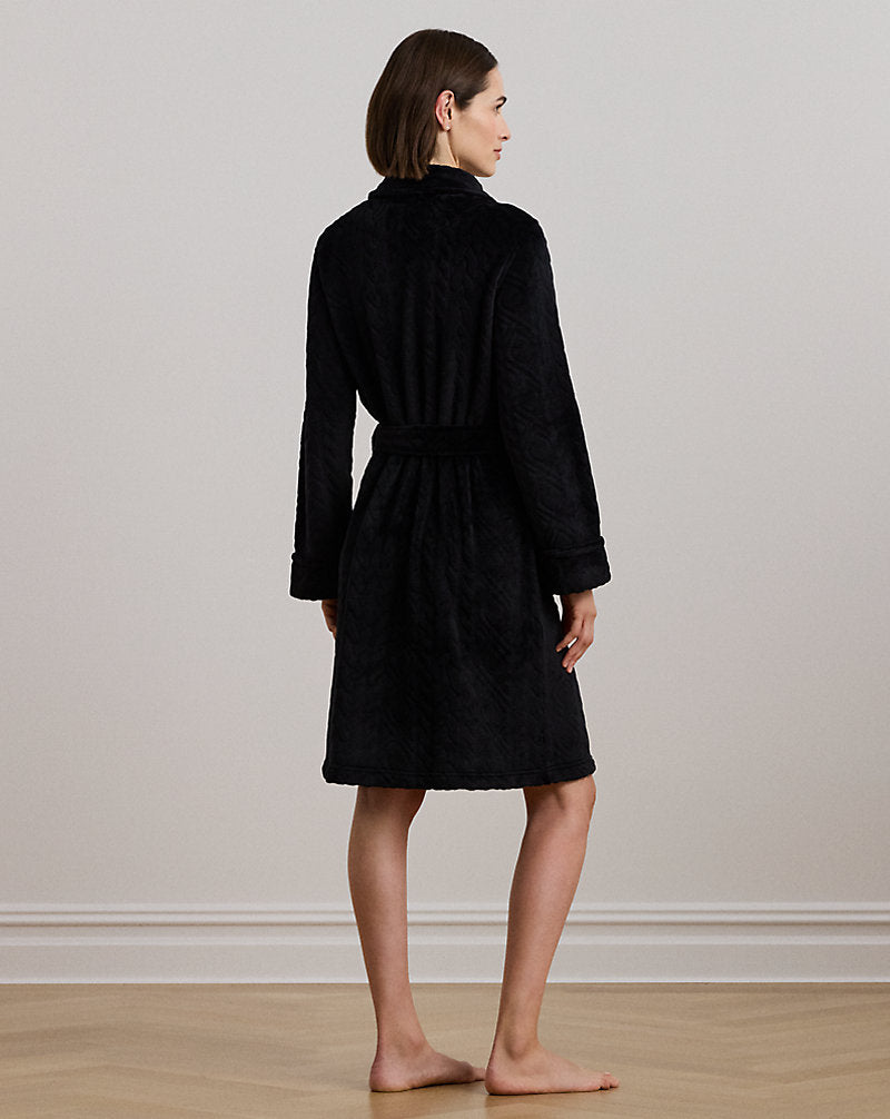 Aran-Clipped Shawl-Collar Robe Black