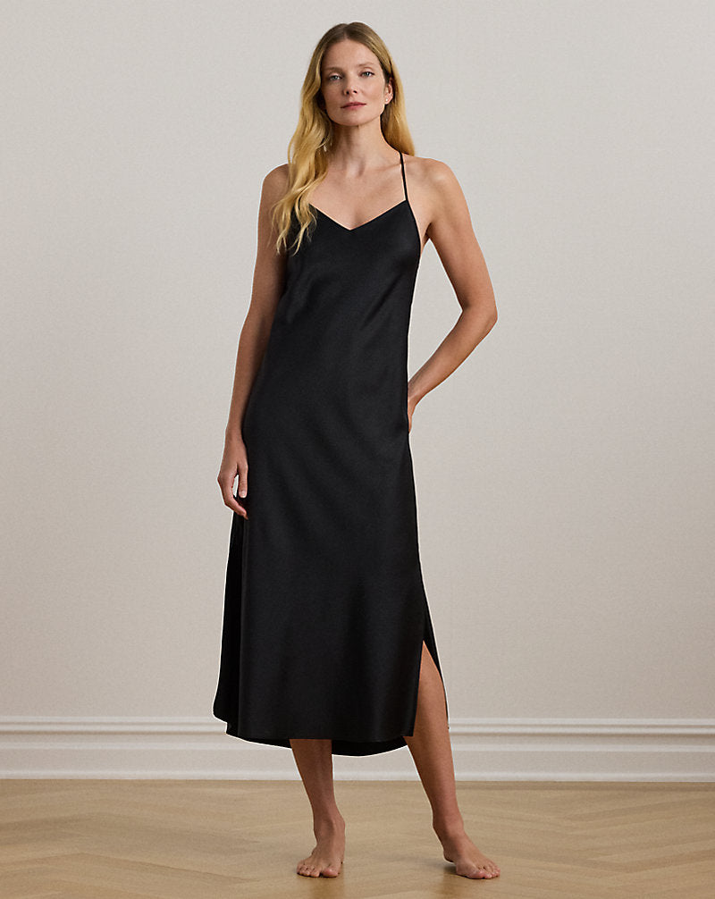 Satin Sleeveless Nightgown Black