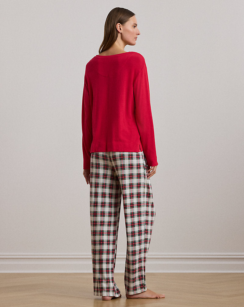 Plaid Jersey Pyjama Set Cream Plaid