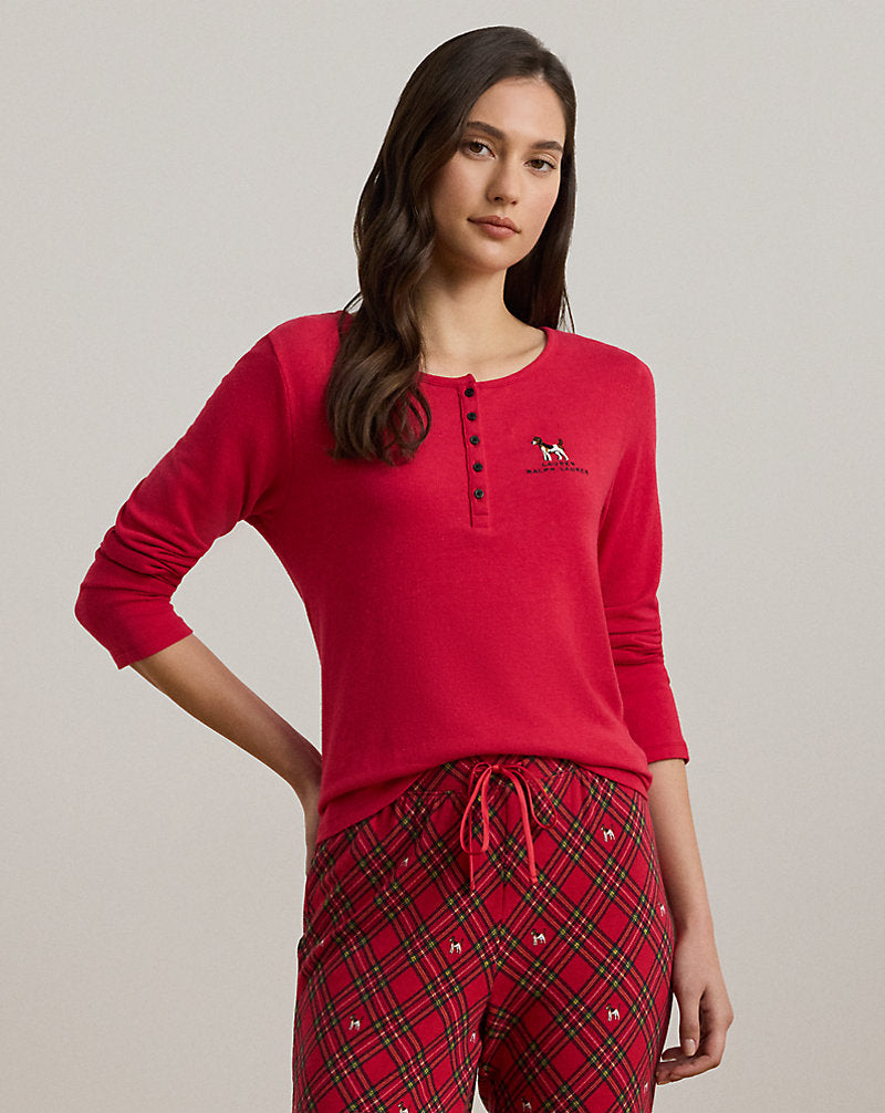 Terrier Plaid Jersey Jogger Pyjama Set Red Plaid