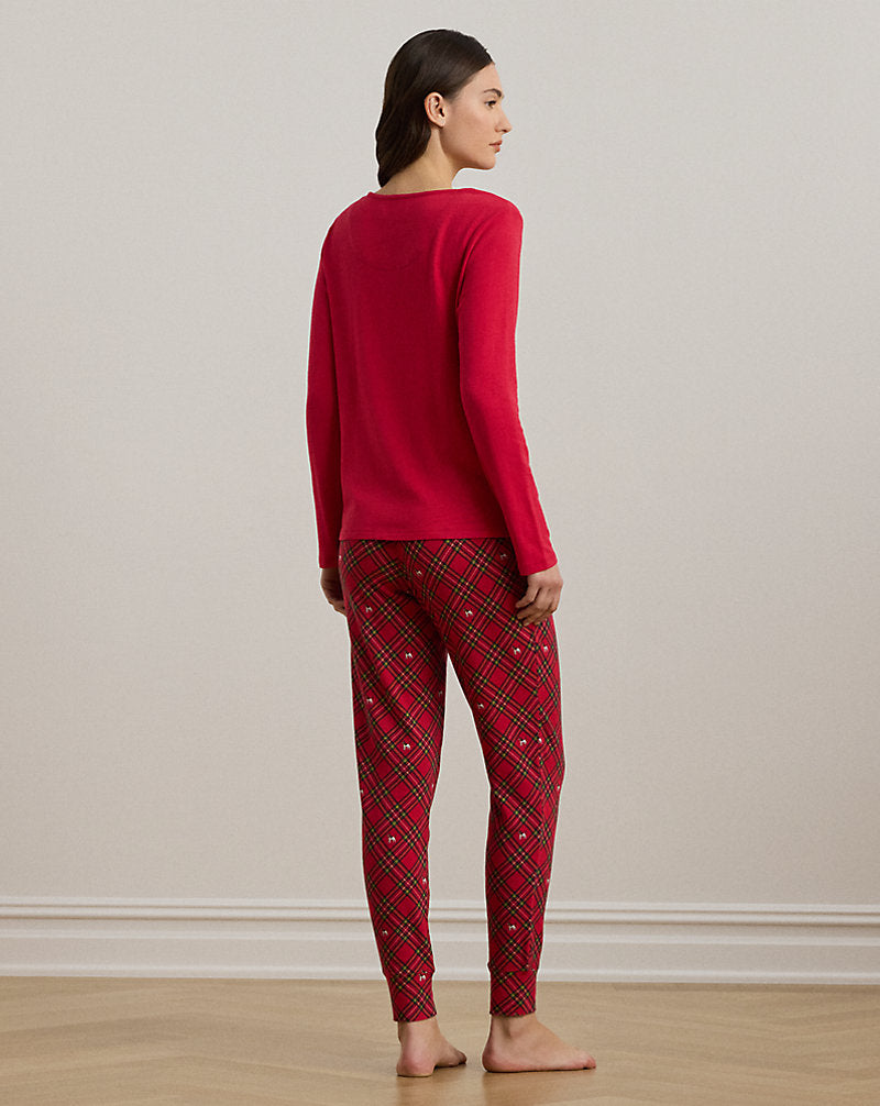 Terrier Plaid Jersey Jogger Pyjama Set Red Plaid