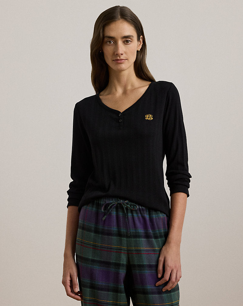 Plaid Cotton-Blend Henley Pyjama Set Green Plaid