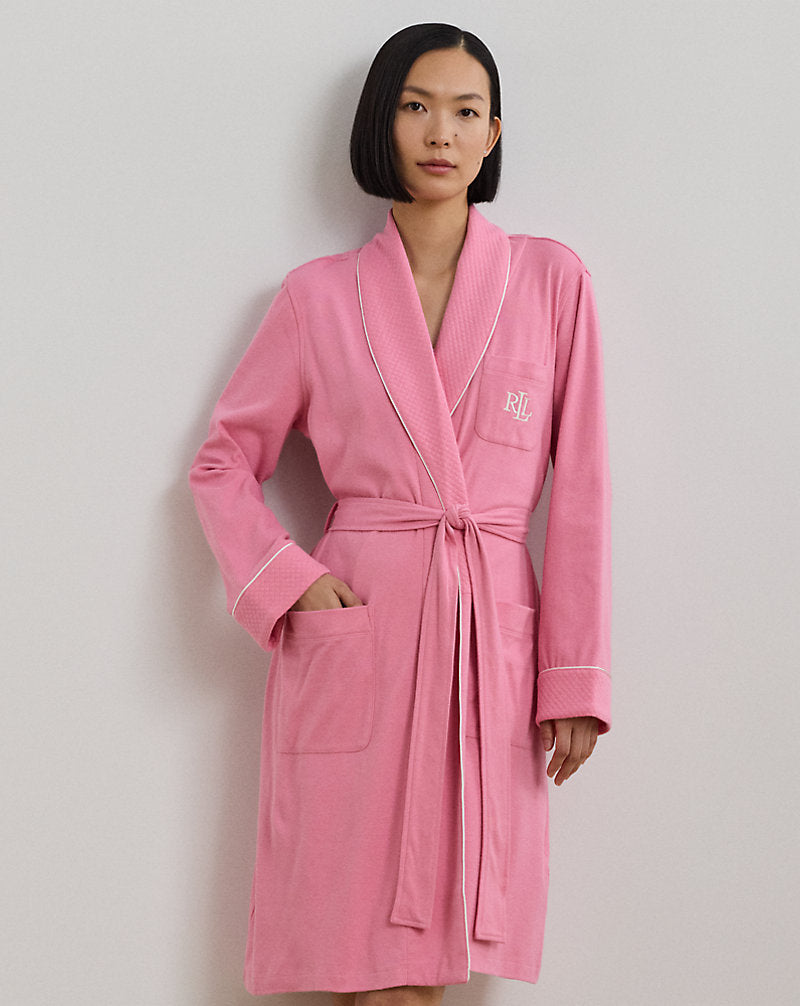 Interlock Quilted Shawl-Collar Robe Rose
