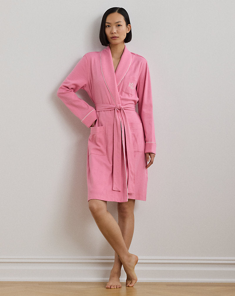 Interlock Quilted Shawl-Collar Robe Rose