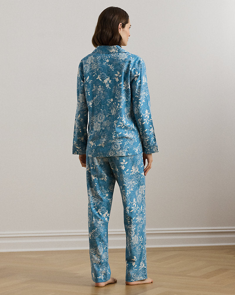 Floral Cotton-Blend Twill Sleep Set Blue Floral